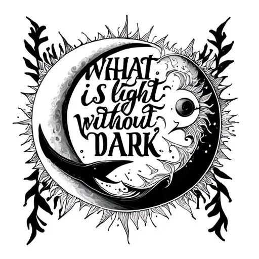 "What is light without dark" Cancer and Pisces sun moon tattoo design idea