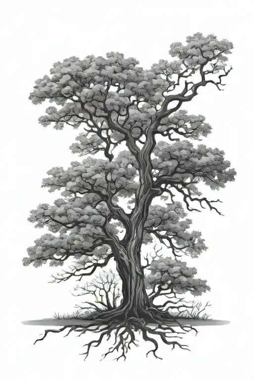 realistic medium size oak tree silhouette tattoo design idea