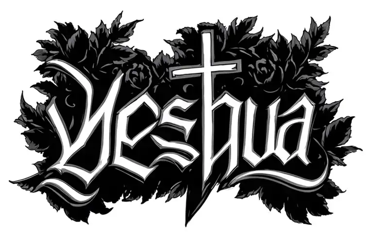 script font yeshua with cross  tattoo design idea
