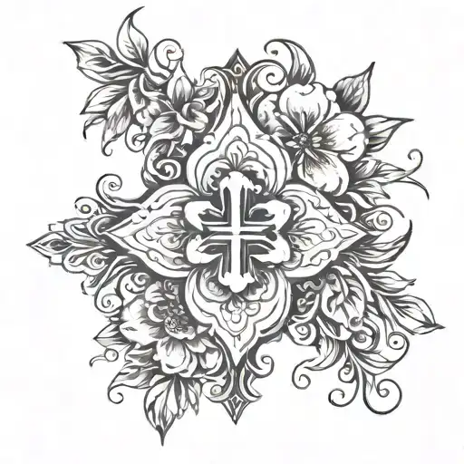 floral tattoo with cross  tattoo design idea