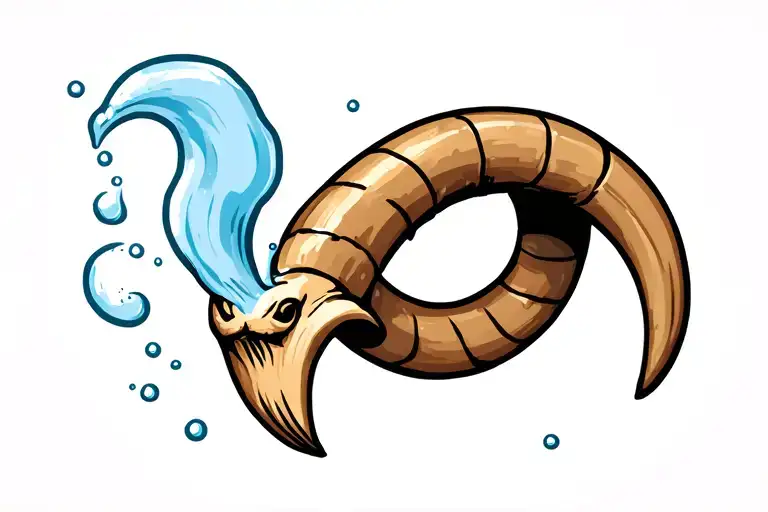 goat horn with water tattoo design idea