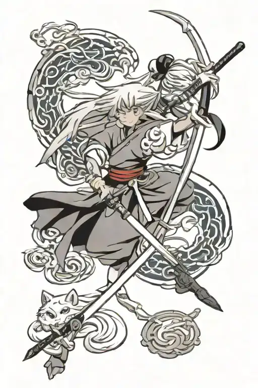 inuyasha a sword with kagome bow and Shikon jewel tattoo design idea