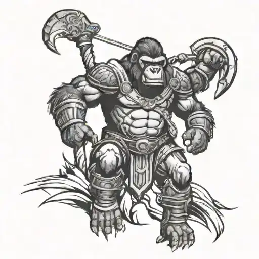 gorilla in gladiator armor tattoo design idea