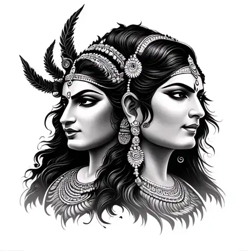 kali and shiva fierce faces side by side transitioning into each other indian style more details tattoo design idea