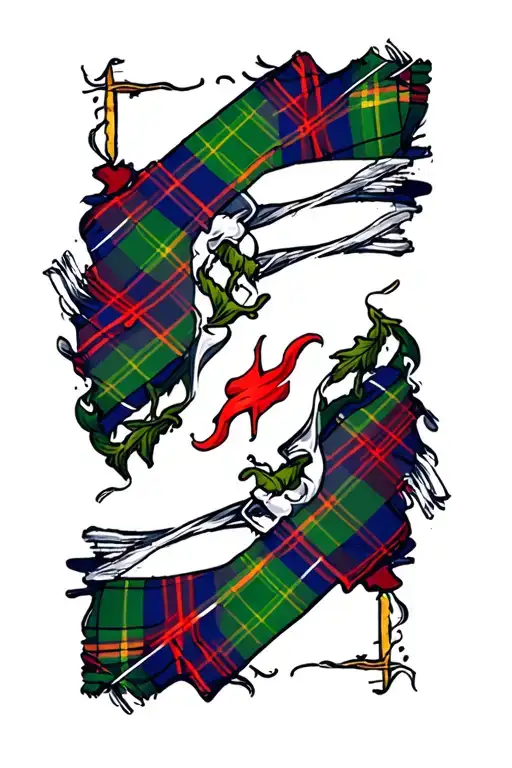 tartan cloth baby blue green and thin red lines tattered tattoo design idea