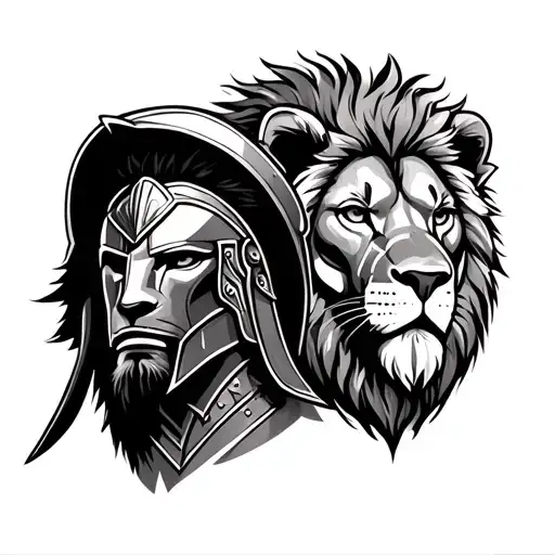 Spartan warrior and a lion tattoo design idea