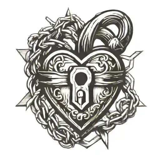 barbed wire heart shaped lock tattoo design idea