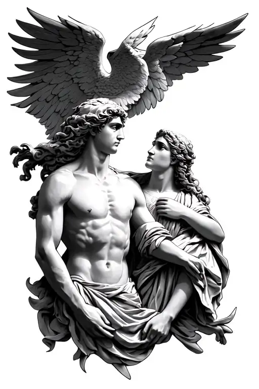 tattoo of the greek character Ganymede, who was the gods cup bearer. with him Astraea the Greek Goddess. tattoo design idea