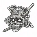 create a tatto design using san diego padres logo involving west coast rap and involve MF DOOM tattoo design idea
