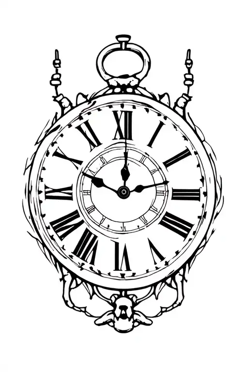 hand clock and skeleton  tattoo design idea