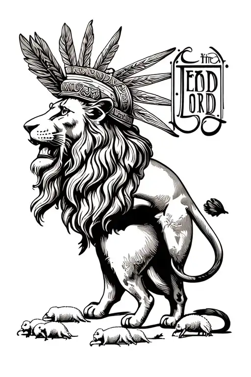 Lion of Judah representing Jesus and sheep repeating the servants of the Lord tattoo design idea