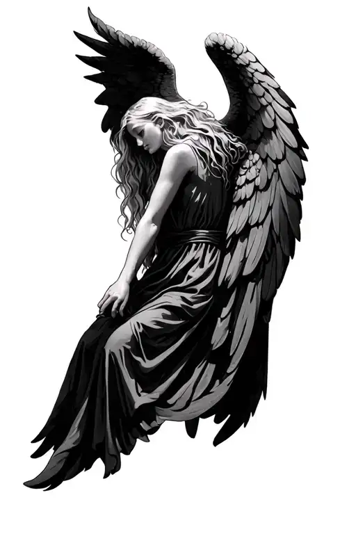 angel raphel looking left mourning tattoo design idea