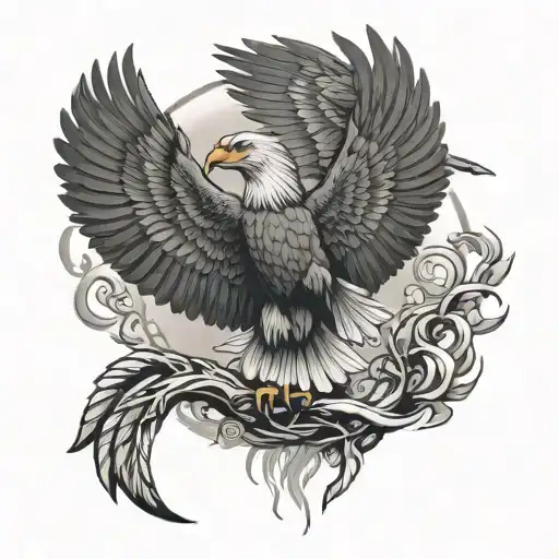 tree of life and guardian angel wings and eagle soaring in the hand  tattoo design idea
