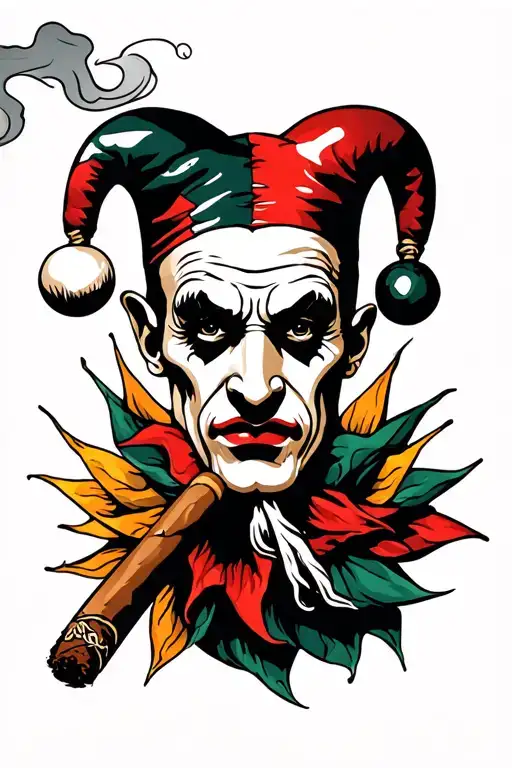 jester smoking cigar tattoo design idea