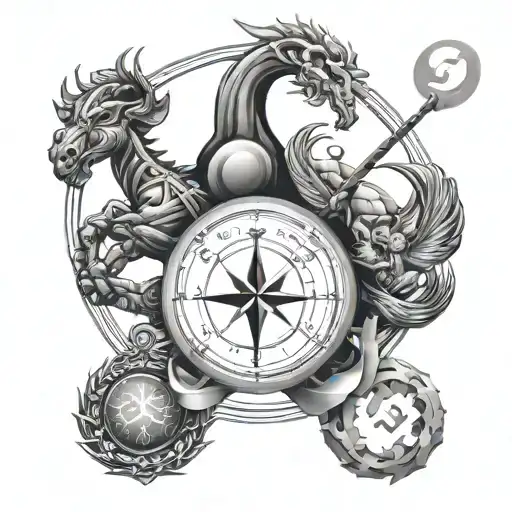 Sagittarius Aries scorpio pisces zodiac sign. Command. tattoo design idea