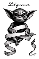 pinky promise fingers with ribbon wraped aroud saying lil gremlin forever tattoo design idea