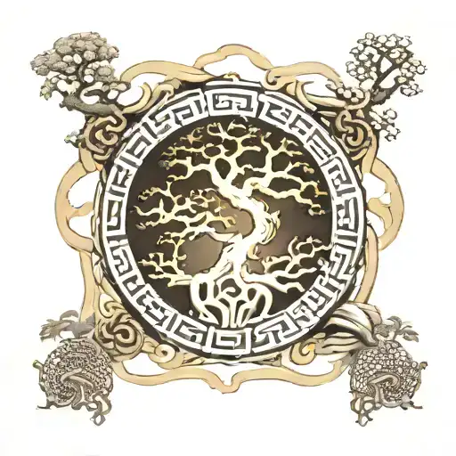 Ouroboros and Yggdrasil tree in center tattoo design idea