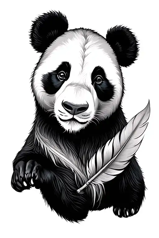 leo zodiac panda bamboo quarter moon feather tattoo design idea