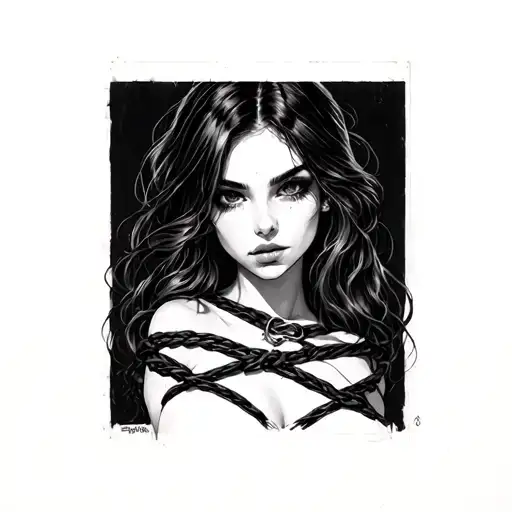 simple black ink bondage girl tattoo design idea