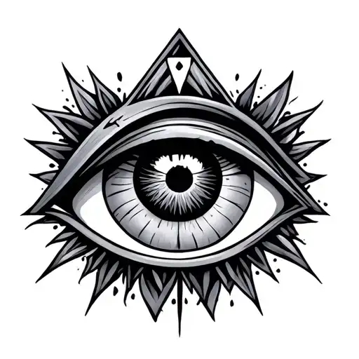 reverse cucifix and triangle with a eye surrounded tattoo design idea