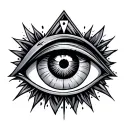 reverse cucifix and triangle with a eye surrounded tattoo design idea