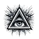 reverse cucifix and triangle with a eye surrounded tattoo design idea