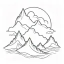 very thin lines mountains and ocean waves in very minimal lines tattoo design idea