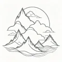 very thin lines mountains and ocean waves in very minimal lines tattoo design idea
