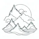 very thin lines mountains and ocean waves in very minimal lines tattoo design idea