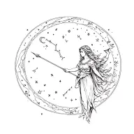 Girl Sagittarius surrounded by the constellation Capricorn with the Moon tattoo design idea