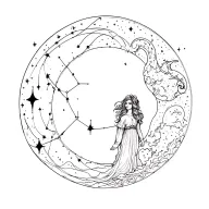 Girl Sagittarius surrounded by the constellation Capricorn with the Moon tattoo design idea
