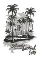 Florida landscape with palm trees and Fort Lauderdale skyline with the words "Broward county" in cursive  tattoo design idea