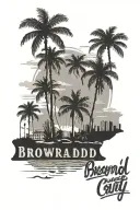 Florida landscape with palm trees and Fort Lauderdale skyline with the words "Broward county" in cursive  tattoo design idea