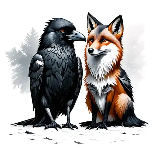 Raven and Fox saying goodbye tattoo design idea