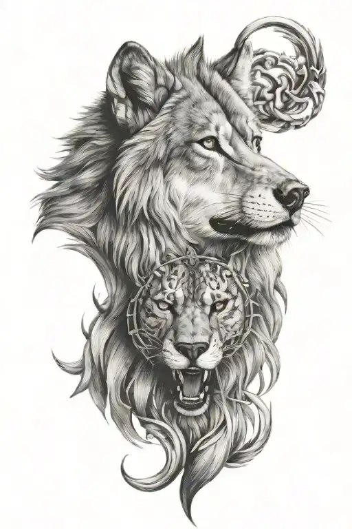 wolf with lion head tattoo design idea