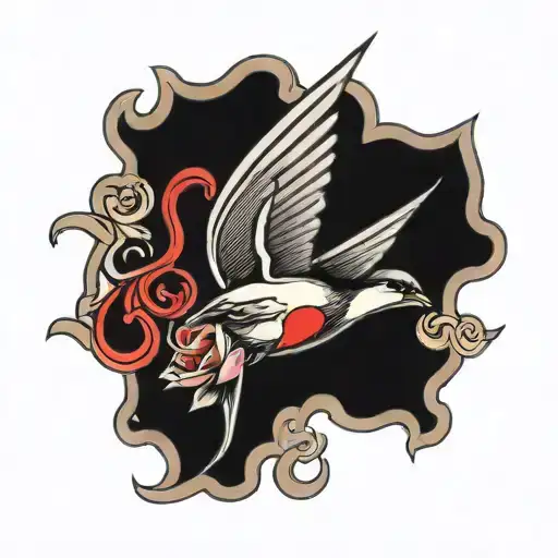 swallow heart scroll wrapped tattoo design idea
