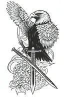katana with eagle head and wings tattoo design idea