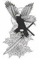 katana with eagle head and wings tattoo design idea