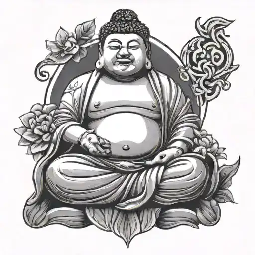 Fat Buddha sitting tattoo design idea