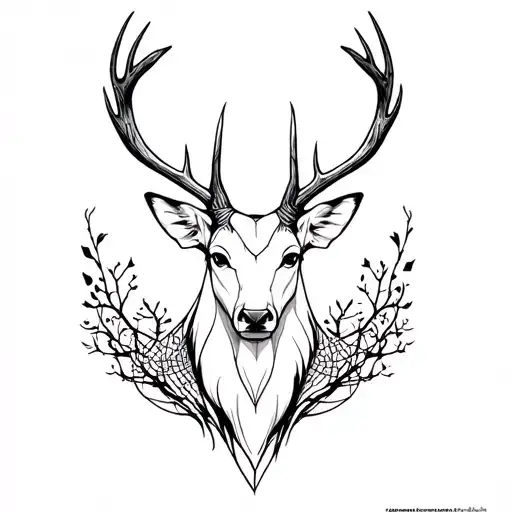 Noble stag combining Patronus spirit and Baratheon strength, semi-realistic blackwork with geometric forms and dotwork tattoo design idea