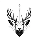 Noble stag combining Patronus spirit and Baratheon strength, semi-realistic blackwork with geometric forms and dotwork tattoo design idea
