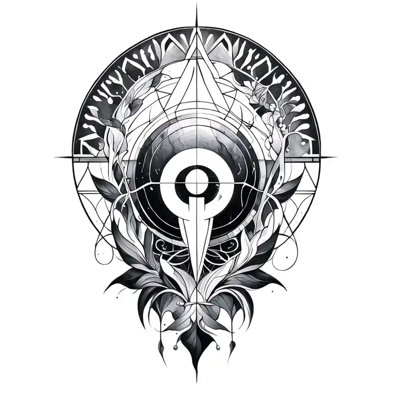 music, sound, vibration, sacred geometry, black and grey ink tattoo design idea