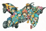 Imagine a vibrant mural representing childhood nostalgia from the late '80s to early 2000s. tattoo design idea