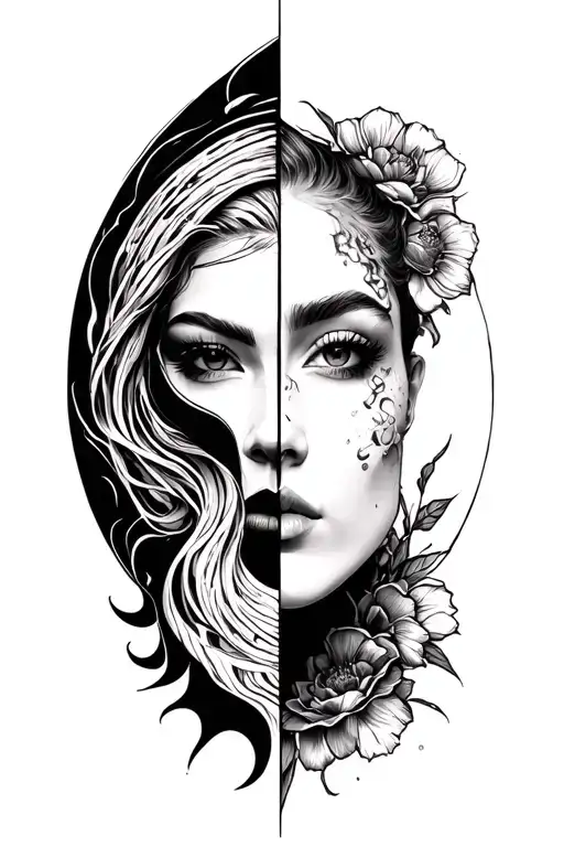 split personality tattoo design idea