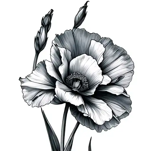 Gladiolus, Poppy, cancer ribbon Fine Line tattoo design tattoo design idea