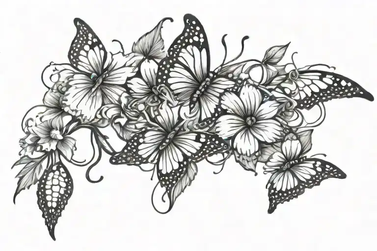 barb wire and butterfly flowers  tattoo design idea