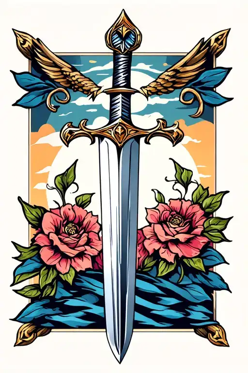 Sword Excalibur runed tattoo design idea