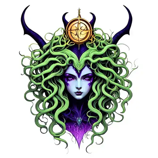 Medusa and maleficent Virgo symbol incorporated tattoo design idea