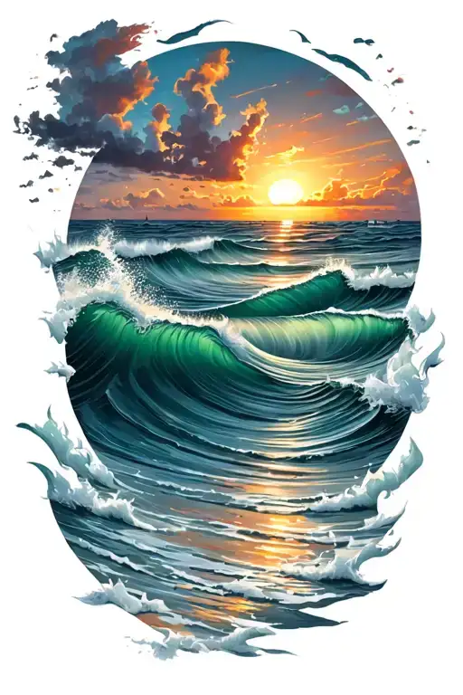 sunrise over ocean scene tattoo design idea