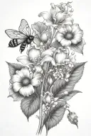 lily of the valley poppy flowers bloominwith bee flying towards living tattoo design idea